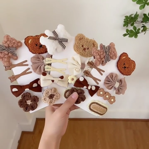 9pcs/set Kid Hair Clip set Girl Hair Clip Set Bow Barrettes Bear Hair Clip For Girl Cute Hair Barrettes Flower Hair Clip