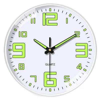 GLOBALTREE Silent Quartz Wall Clock Round Plastic Digital Clock Light Glow In The Dark Fashion Luminous Wall Clock Home
