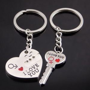 Minwen 2pcs Fashion Love Heart Key Ring Keyfob Couples Romantic Keychain Lover Gift