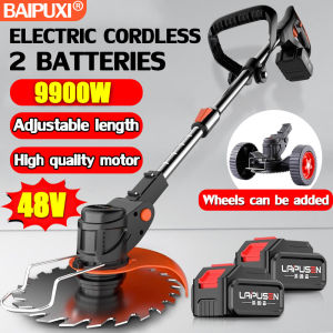 Support cash on delivery BAIPUXI Cordless Lawn Mower Rechargeable Electric Grass Cutter with Lithium Battery 48V Grass Trimmer String Cutting Machine Adjustable Lawn Mower Kit Set Home Push Lawnmower Multifunction Brush Cutter Line