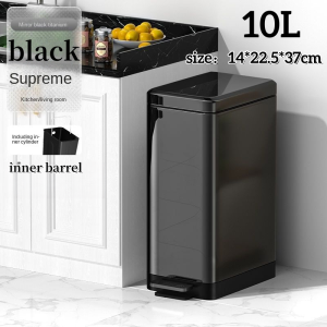 10L Stainless steel pedal trash can Narrow lidded trash can for household bathrooms，living room，bedroom