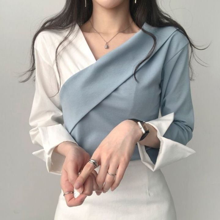 Korean Blouse Women Long Sleeve V Neck Shirt New Design Fashion Slim ...
