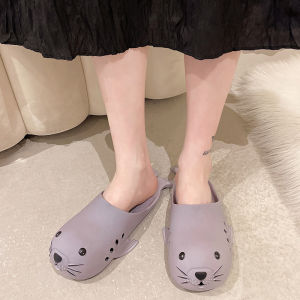 [Free Shipping] Cute Cartoon Sea Lion Design Slippers For Men And Women Couples Students WomenS Summer Flat Indoor And Outdoor Sandals Beach Shoes