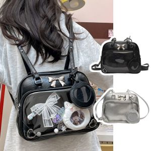 LEIFNYDI โบว์ Y2k กระเป๋าฮาราจูกุ ITA หวานหวานแหววว เครื่องหนังแท้ กระเป๋าเป้นักเรียน แฟชั่นสำหรับผู้หญิง การจัดเก็บสินค้าไอดอล ถุงใสใส สำหรับผู้หญิง