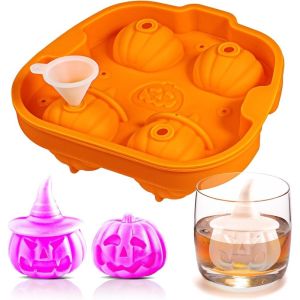 CHARMI 4 Grids Halloween Cake Mold Pumpkin Shape Flexible 3D Silicone Baking Mold Multi-Purpose Household Halloween Pumpkin Dessert Mold Kitchen Bakeware
