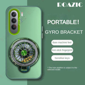 ROAZIC Luxury Metallic Aurora Color Phone Case For Tecno Camon 40 Pro 5G With Rotatable Gyro Stand Matte Hard Shockproof Soft Edge Protective Bumper Cover Shell CY02