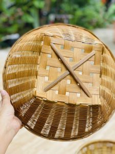 กระจาดไม้ไผ่ ขนาด 12.5-13 นิ้ว เคลือบเงาสวยงาม