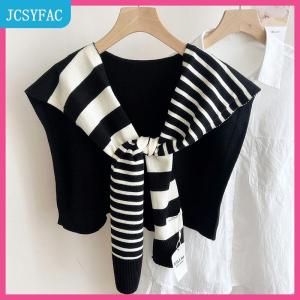 JCSYFAC  Mới phù hợp với màu đen và trắng dệt kim sọc tất cả phù hợp với trang web trang trí thời trang màu đỏ cộng với kích thước cổ bảo vệ vai khăn choàng