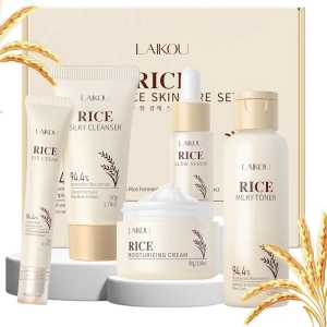 Skin Care Set 5pc Korean Rice Skin Care Cleanser Toner Serum Eye Serum Moisturizing Cream Women Mom Wife Daughter Her