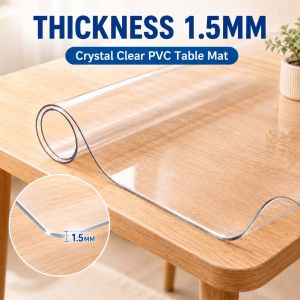 2.5mm PVC Table Mat Transparent Waterproof Table Top Cover Oil-Proof Anti-Scald Scratchproof Easy Clean Protective Desk Mat Clear Dining Table Protector for Home Kitchen Office Coffee Table Durable Cuttable Furniture Cover PVC桌垫