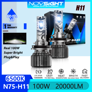 Novsight N75 H11 H8 H16 LED Headlight Bulb 100W 20000LM 6500K Super Bright LED Lights for Car Foglight Low Beam Plug&Play 2Pcs 1 Year Warranty Free Shipping