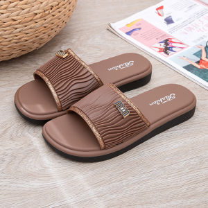 [Free Shipping] WomenS Casual Outdoor Trendy Fashion Gold-Pink Edge PVC Flat Sandals Everyday Personalized Home Style Slide Sandals