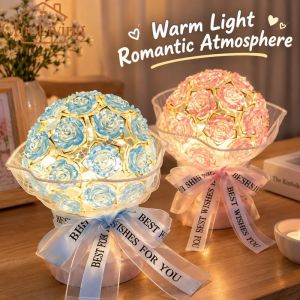 ChicLiving Diy Eternal Rose Night Light Handmade Flower Lamp Bedside Decor Warm Romantic Gift For Valentine Mothers Day Birthday Ornament