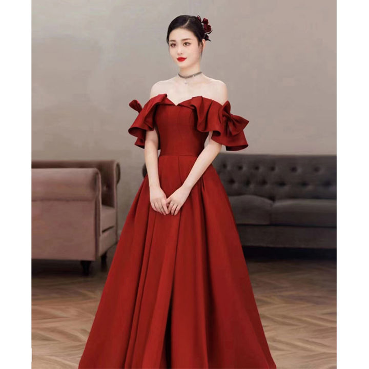 Airuchu Toast Dress Bride Red Senior Sense Satin One Shoulder