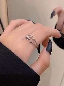 Cincin Bunga Ros Double Layer Rose Ring Trendy Fashion Jewelry Thorn Leaf Luxury Design Women Gifts