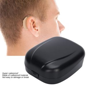 Behind‑The‑Ear Hearing Aid CaseWaterproof Drop Resistance Storage Portable Hearing Aid Container for Storing Hearing Aids(Black)