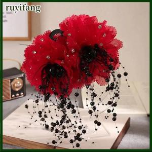 ruyifang กิ๊บติดผมรูปดอกไม้ตาข่ายสำหรับผู้หญิงคลิปปลาฉลามมีพู่มุกหรูหรา1ชิ้น