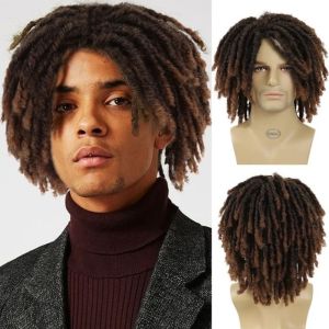 SUTONGXUE Afro Bob Tóc Giả bện ngắn Màu nâu Ombre Rasta Tóc Xoắn móc Tự nhiên Tổng hợp Tóc Giả dreadlocks Dành cho nam