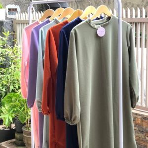 Long Tunik Wanita Knit Hornet polos Jumbo
