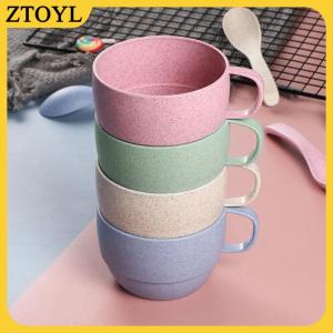 ZTOYL Phong cách Bắc Âu nhựa trà cốc cà phê trà sữa uống cốc thân thiện với môi tái sử dụng rơm lúa mì Cốc du lịch phòng tắm bàn chải đánh răng cốc
