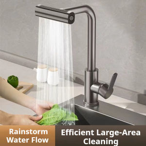 [Ready Stock] Pull Out Kitchen Faucet 4 Mode  Hot Cold Mixer Splash Proof Kitchen Faucet  Brushed/Black Stream Sprayer Nozzle Kitchen Faucet  Household