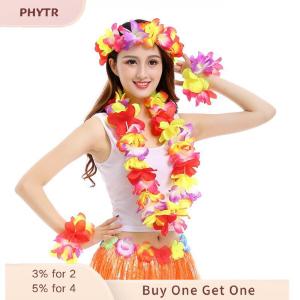PHYTR HOT 4Pcs set Hawaiian Flower Leis Garland Necklace Wreath Petal Headband Bracelet Beach Party Decor Wedding Dressing Accessories
