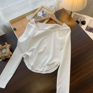 ONEFASHIONMALL Atasan Baju Wanita Fashion Lengan Panjang Kaos Polos Square Neck Long Sleeve Shirt blouse SL021