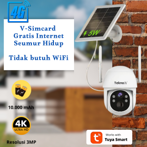 Teknobi Kamera CCTV S52 4G VSIM Tuya Camera Baterai Solar Wireless Outdoor Tanpa WiFi Ultra HD IP65