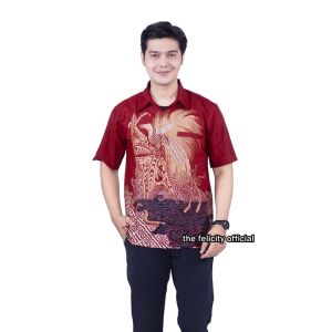 felicitybatik - Dress Batik Wanita Couple Kemeja Pria Batik Merah Maroon Imlek [ elang ]