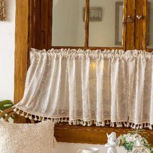 Keranixy Lace Short Curtain American Floral Valance Elegant High-End Half Curtain Home Decor for Kitchen Cafe