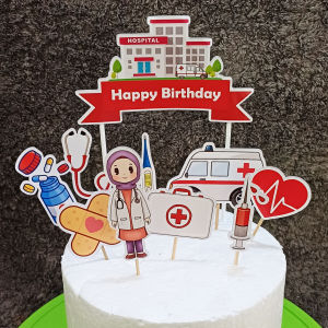 Topper Custom Nama Tema Dokter Perawat Bidan untuk Hiasan Kue Ulang Tahun Karakter Anak (Toper Cake)