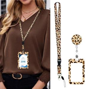 Chủ sở hữu và cổ Lanyard Set leopards in nhận dạng chủ với cuộn dây có thể thu gọn cho văn phòng