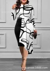 2 Pcs Formal Dress Women 3/4 Sleeve Plus Size Dress for Women New Style  2023