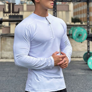 Luoke New Mens Breathable Long Sleeved Track and Field Training Basketball Round Neck Zipper