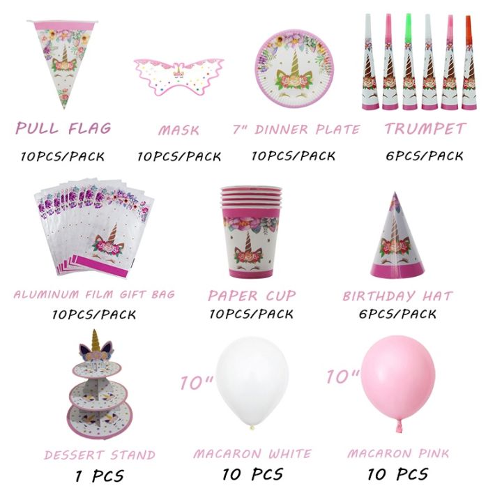 （HH birthday) Unicorn Design Theme Cartoon Party Set Tableware Birthday ...