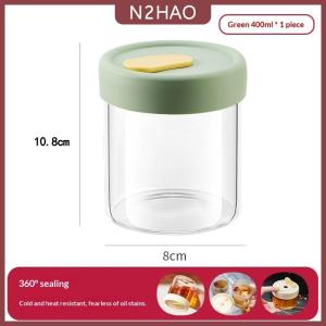 N2HAO 1 cái 240 400ml thủy tinh thực phẩm lưu trữ Jar với kín Silicone nắp chịu nhiệt lò vi ba súp nước trái cây container ngũ cốc Jar