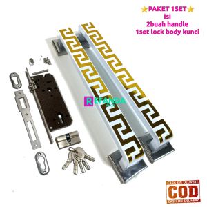 set lock body kunci dan 2buah gagang pegangan tarikan handle pintu rumah minimalis untuk pintu depan dan kamar daun pintu1