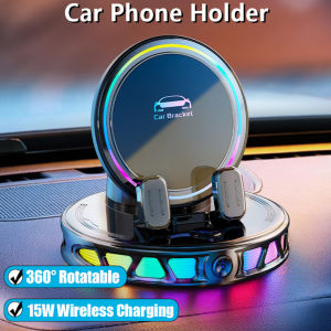 Auto Clamping Car Mobile Cell Phone Holder Support For Mobile Wireless Charger For Car Dashboard Mount With RGB Light2026