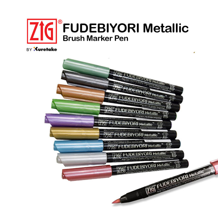 ZIG Fudebiyori Metallic Brush Pen Marker for Calligraphy use in