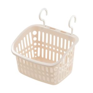 DIXRY Plastic Hanging Storage Basket White Stretchable Sundries Hanging Basket Portable with Hook Bath Basket Kitchen