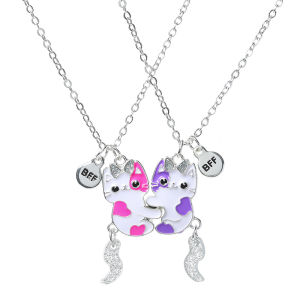 【♡Lovely girls house♡】2Pcs/Set Cartoon Cat Shape Pendant Chain Best Friends Necklace BFF Friendship Childrens Jewelry Gift for Girls