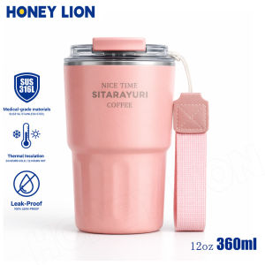 Portable Insulated Coffee Cup 360ML - 100% Leak-Proof Travel Flask - Vacuum Thermal Mug with Pop-Up Lid for Iced Coffee & Tea- HoneyLion