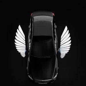 SEAMETAL ไฟประตูรถต้อนรับแบบไดนามิกปีกนางฟ้าโปรเจคเตอร์หลอดเลเซอร์กระจกมองหลังพรมไฟ LED ตกแต่งบรรยากาศ