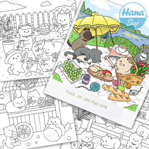 Bộ tranh tô màu "Gia Đình Mèo"30 tranh khổ A5 chất giấy dày đẹp