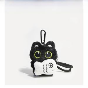 UUMIR Bib Black Cat Plush Doll Keychain Strawberry Wings Doll Bag Pendant  Fish Car Key Ring Gifts