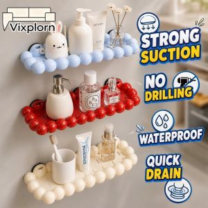 Vixplorn No Drill Suction Cup Corner Shelf Cloud Shape Drain Wall Storage Organizer For Bathroom Kitchen