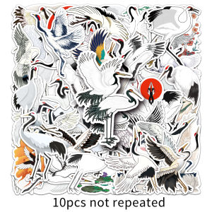 50pcs White Crane Sticker Cartoon Animal Red-Crowned Crane Graffiti Waterproof Decorative Water Bottle Laptop Luggage Vinyl Sticker