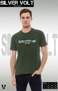Kaos Tshirt Pria Silvervolt Motif Grafis Campuran Kapas Linen - Hijau Army Elastis Terlaris
