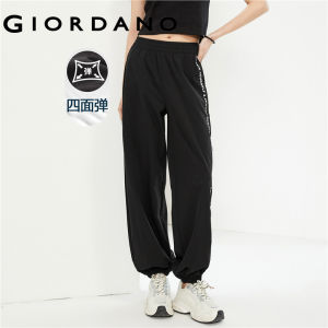 GIORDANO Women Joggers 4-Way Stretch Letter Print Joggers Lightweight Elastic Waist Pockets Fashion Casual Joggers 13414322