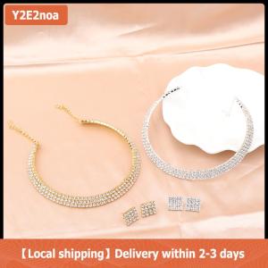 【Local shipping】 4Pcs set Bridal Jewelry Set Necklace Bracelets Ring Earrings Set Super Gorgeous Luxury Shiny Fashion Jewelry Party Gift